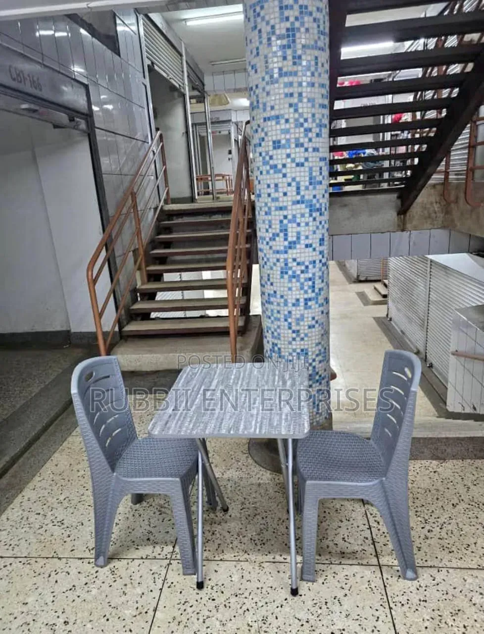 Portable Foldable Table + 2 Woven-Texture Plastic Chair