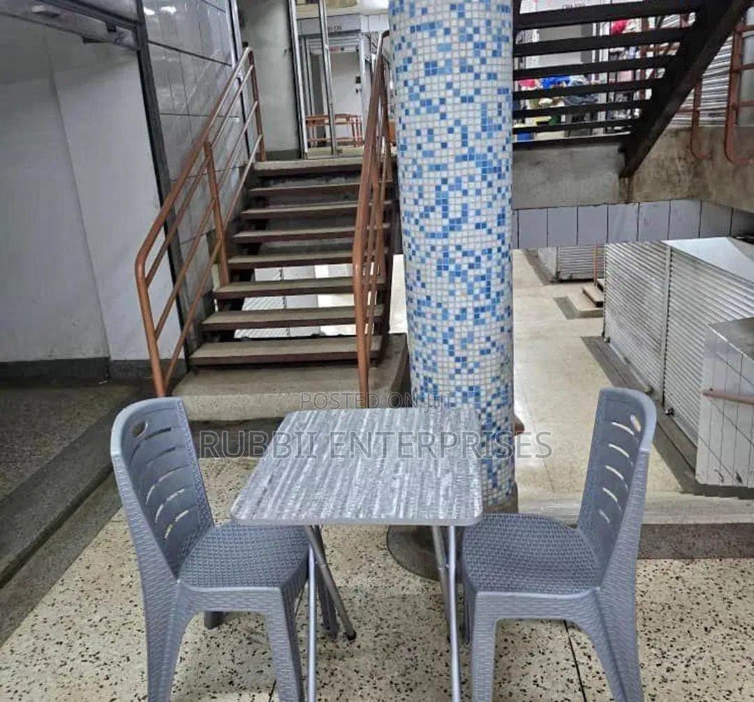 Portable Foldable Table + 2 Woven-Texture Plastic Chair