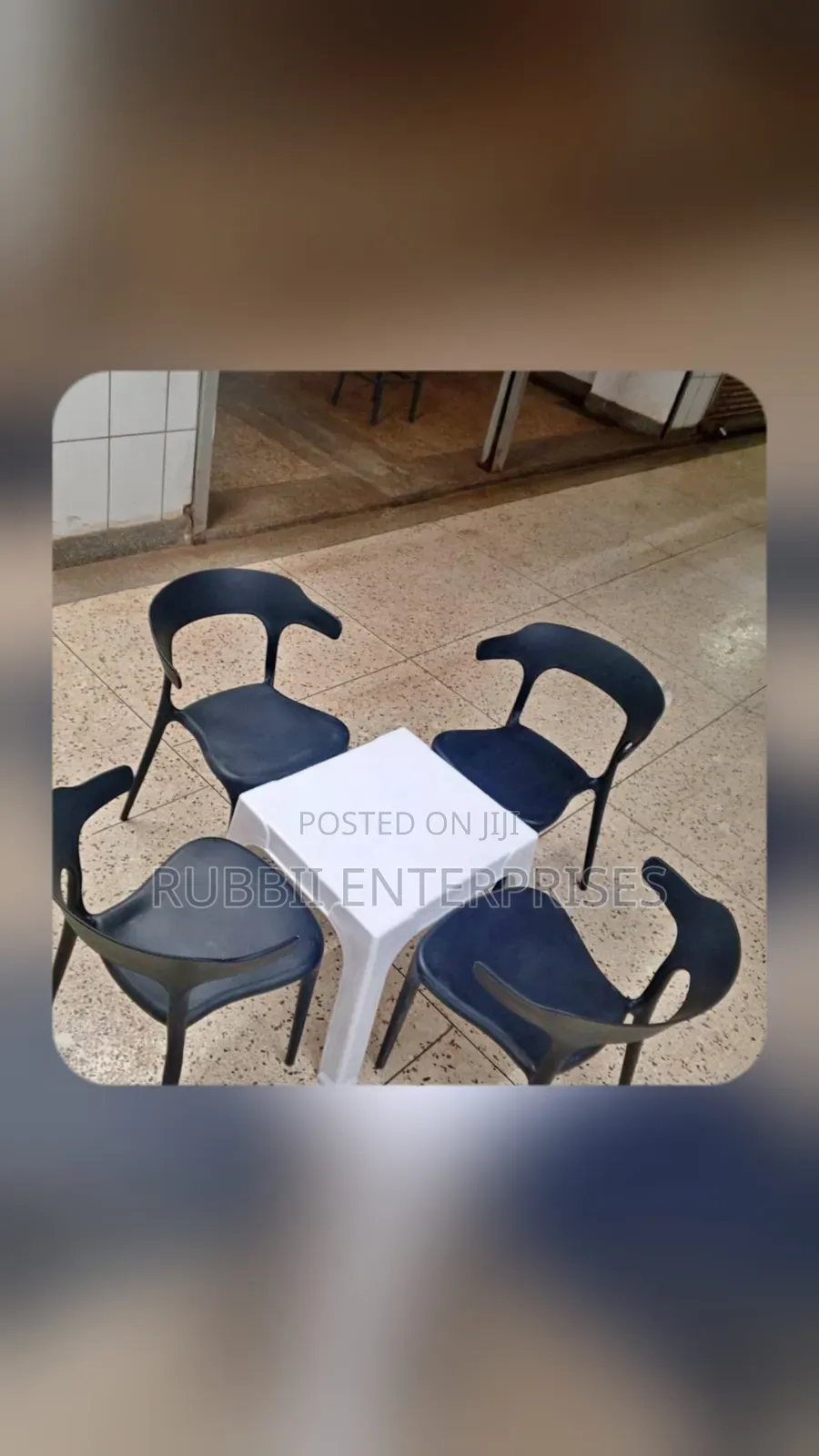1 Small White Table + 4 Curved - Back Arm Chairs