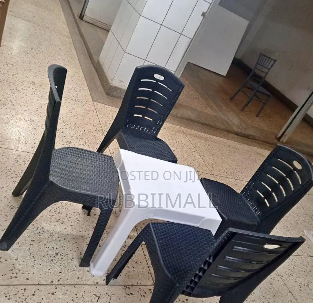 1 Small White Table + 4 Black Woven - Texture Plastic Chair