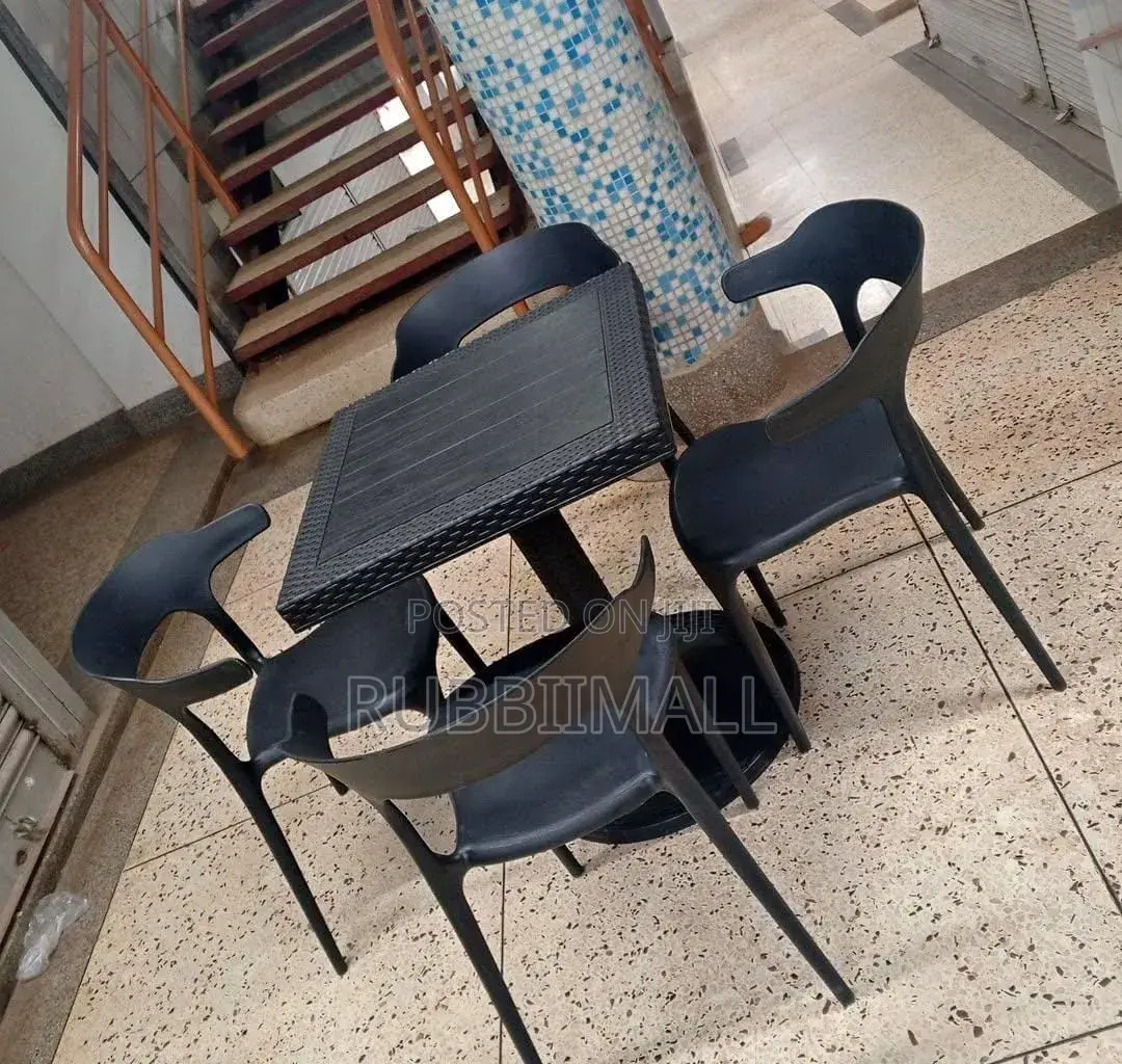 1 Small Square Table + 4 Curved Back Arm Chair
