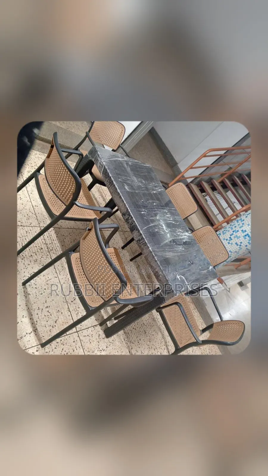 1 Black Rectangular Table + 6 Rattan Chair