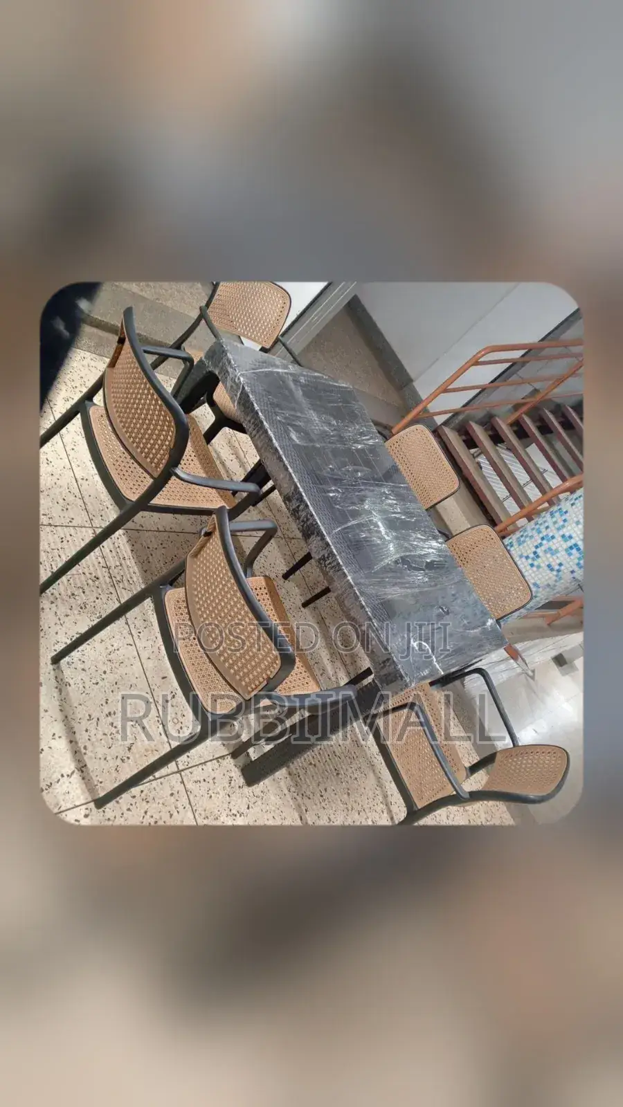 1 Black Rectangular Table + 6 Rattan Chair