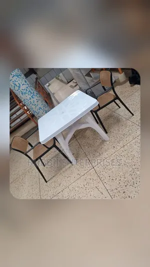 1 Square White Table + 2 Rattan Chair