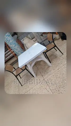 1 Square White Table + 2 Rattan Chair