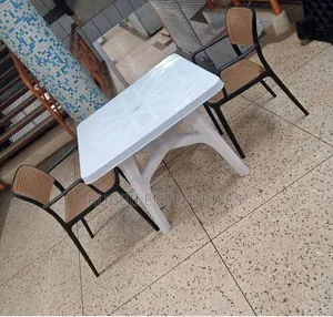 1 Square White Table + 2 Rattan Chair