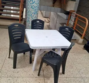 1 White Square Table + 4 Black Woven - Texture Armless Chair