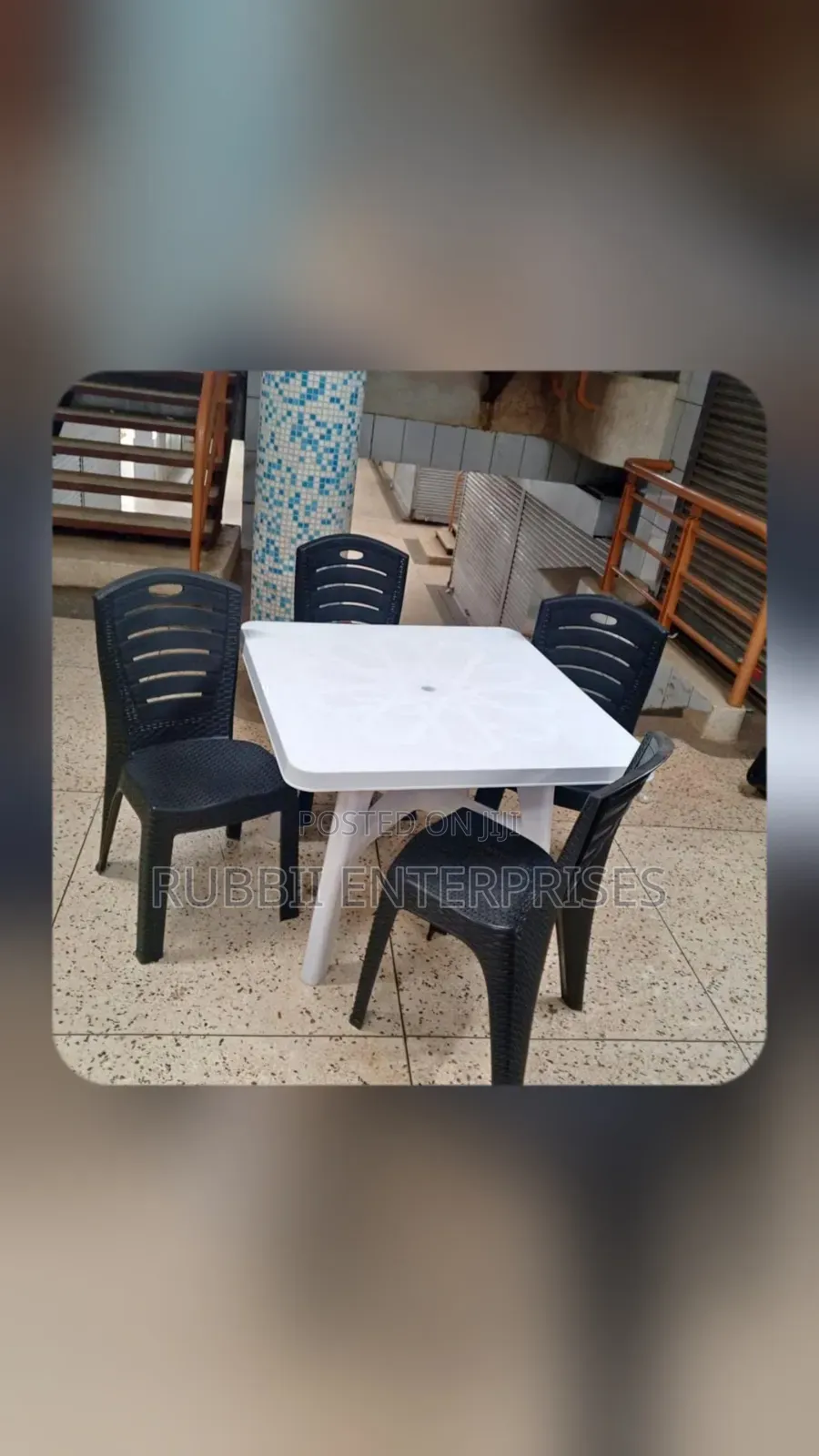 1 White Square Table + 4 Black Woven - Texture Armless Chair