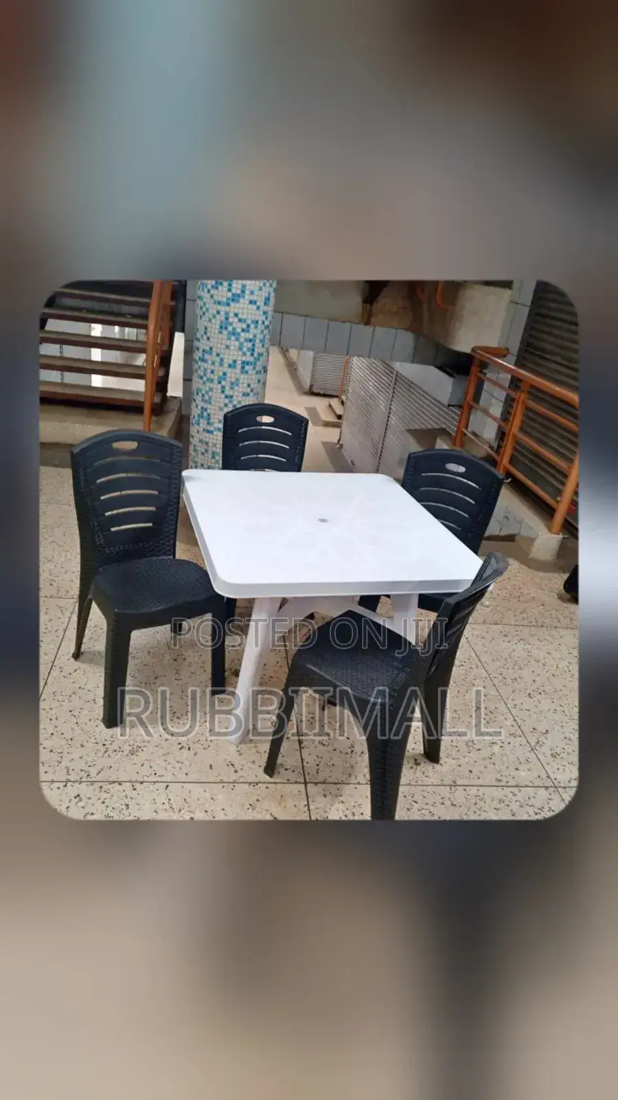 1 White Square Table + 4 Black Woven - Texture Armless Chair