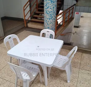 1 White Table + 4 White Chairs