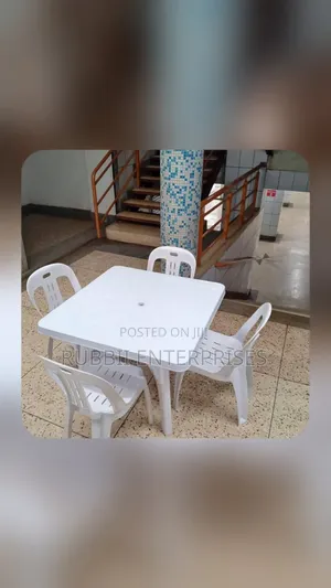 1 White Table + 4 White Chairs