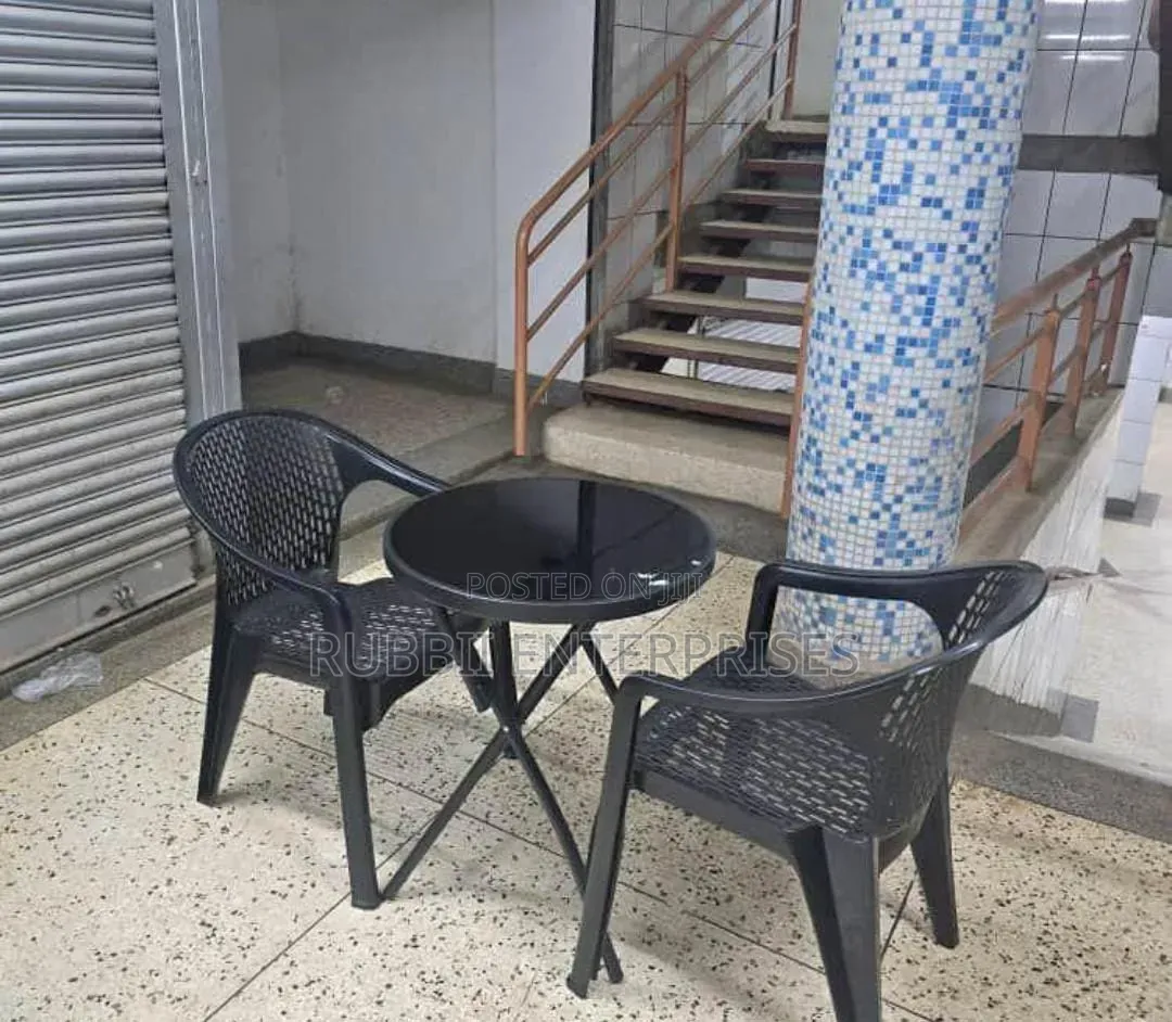 Foldable Bistro Table + Mesh-Pattern Plastic Arm Chair
