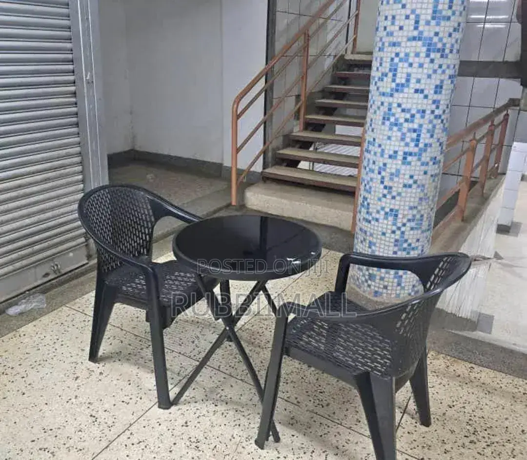 Foldable Bistro Table + Mesh-Pattern Plastic Arm Chair