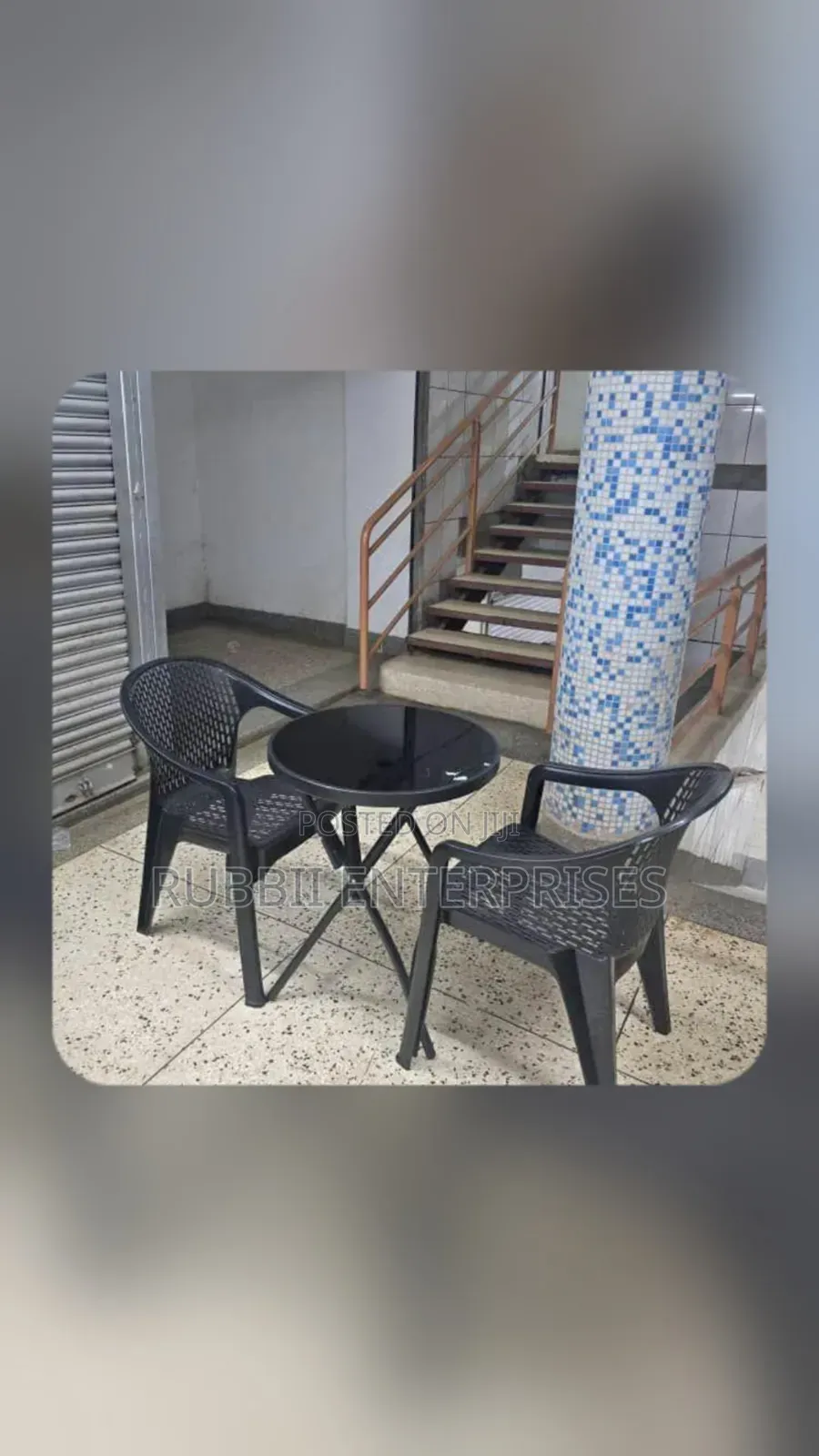 Foldable Bistro Table + Mesh-Pattern Plastic Arm Chair