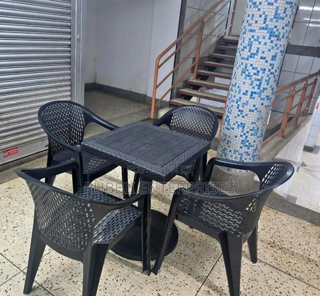 1 Small Square Table + 4 Mesh - Pattern Plastic Arm Chair