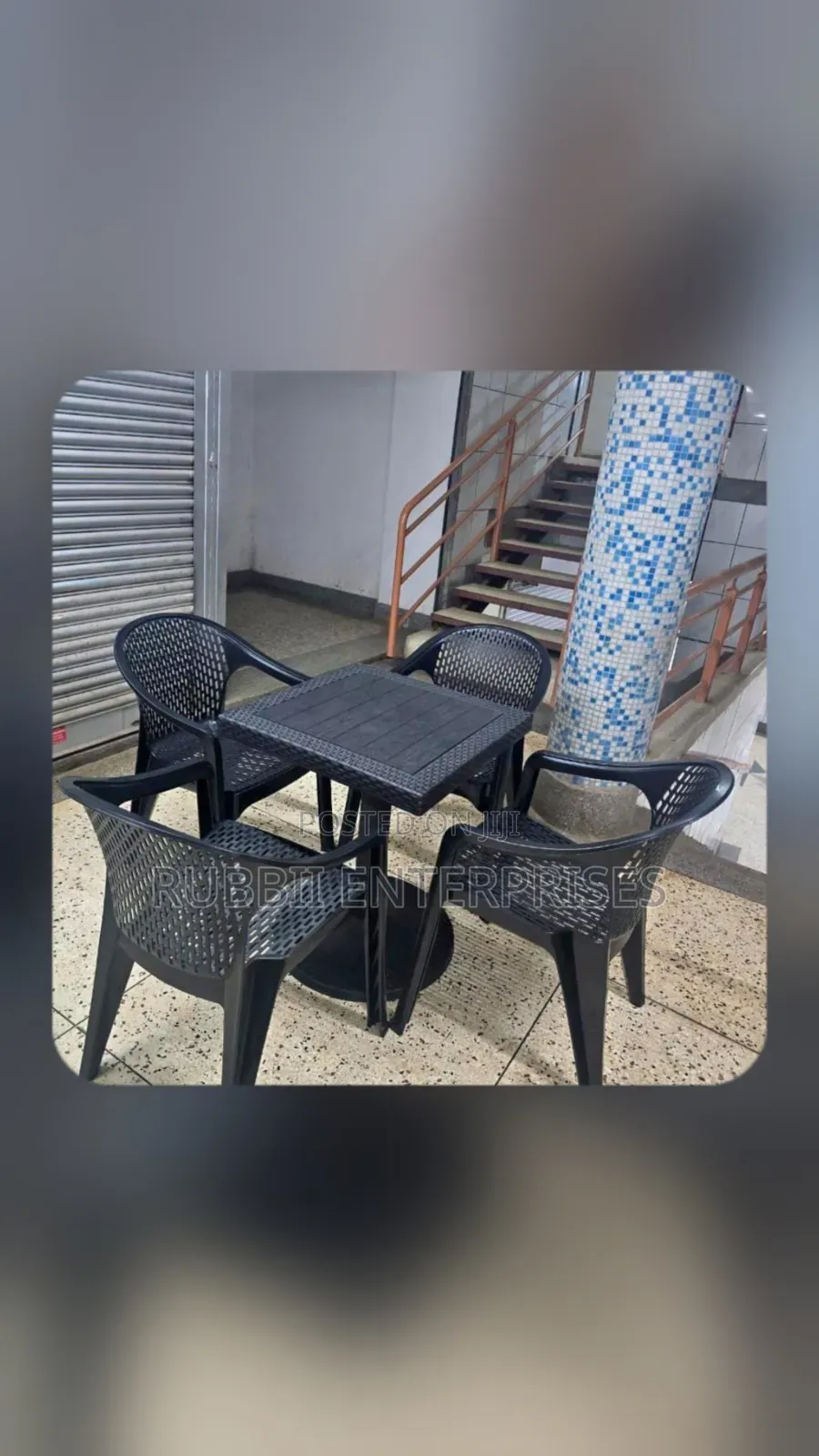 1 Small Square Table + 4 Mesh - Pattern Plastic Arm Chair
