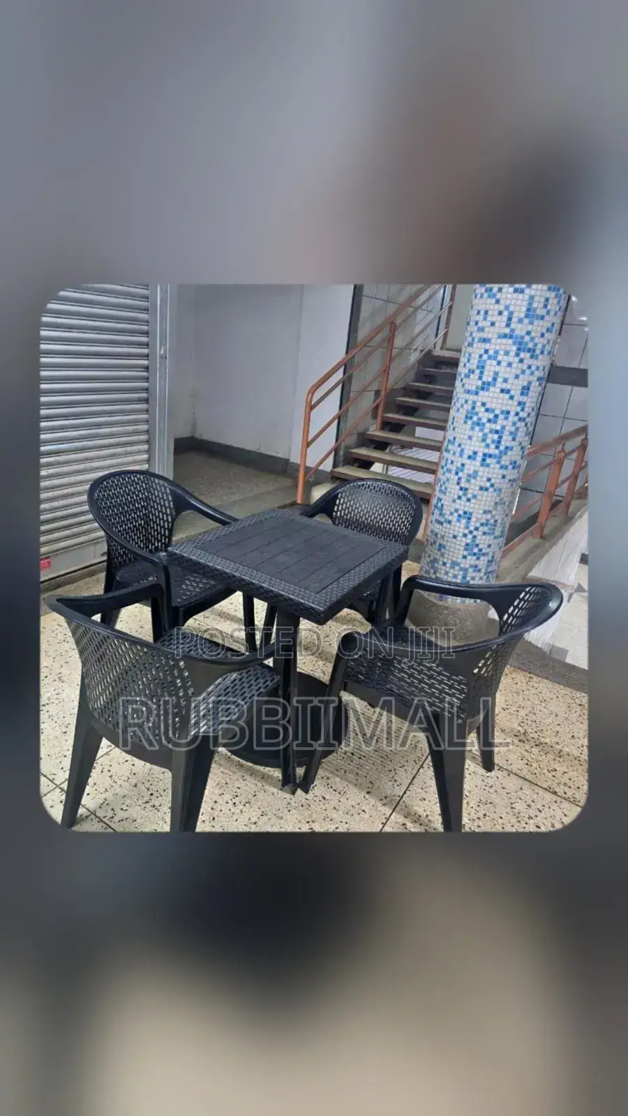 1 Small Square Table + 4 Mesh - Pattern Plastic Arm Chair