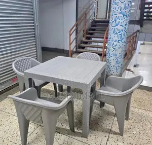 1 Grey Square Table + 4 Molded Plastic Arm Chair