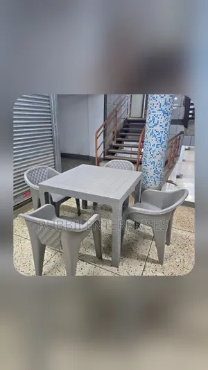 1 Grey Square Table + 4 Molded Plastic Arm Chair