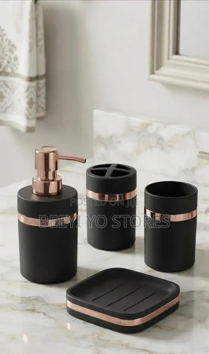 4-Piece Minimalist Bathroom Accessory Set With Bamboo Accents