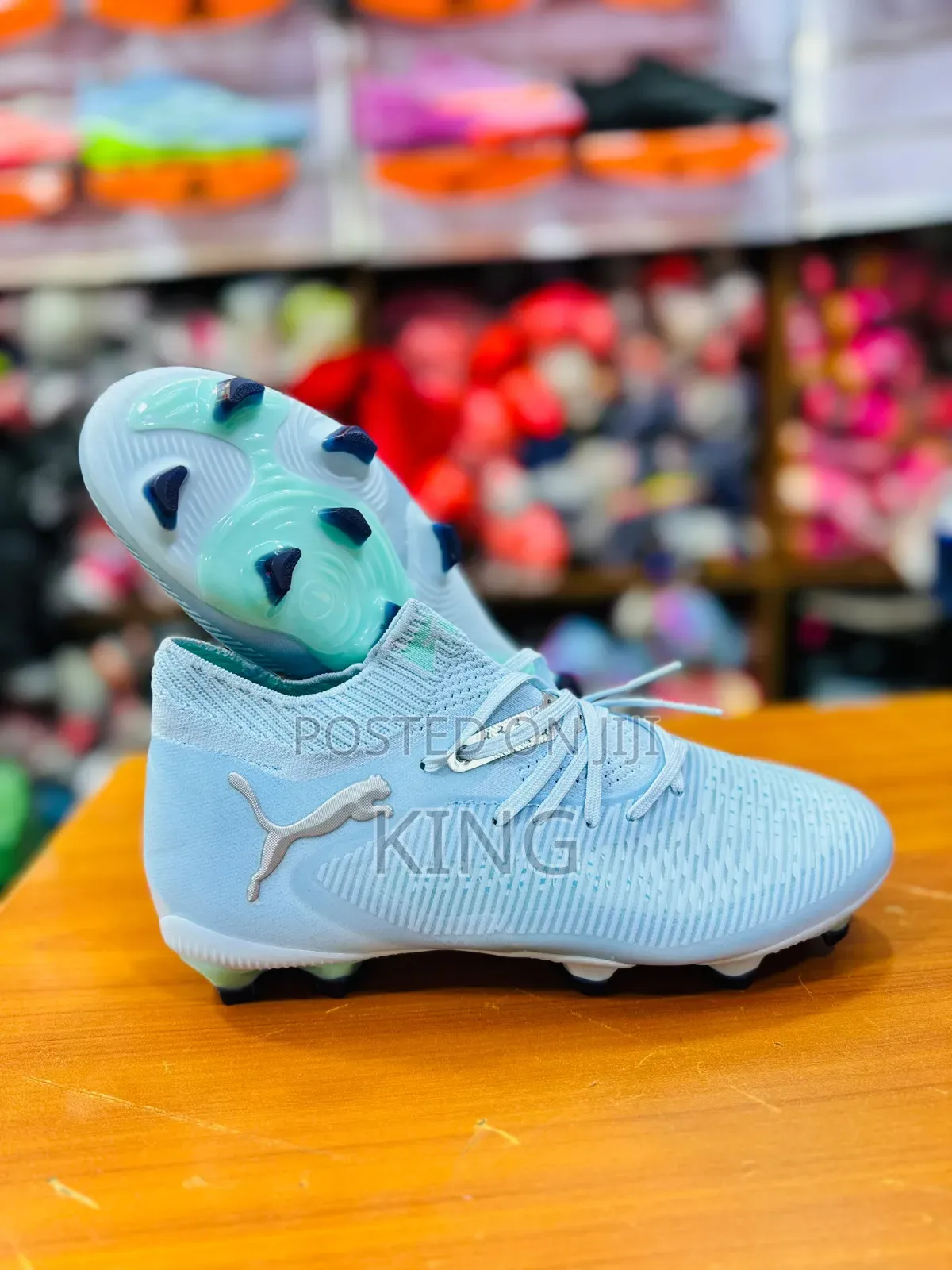 PUMA Future 8 Pro Light Up Soccer Cleat in the Icy Blue and Light Aqua