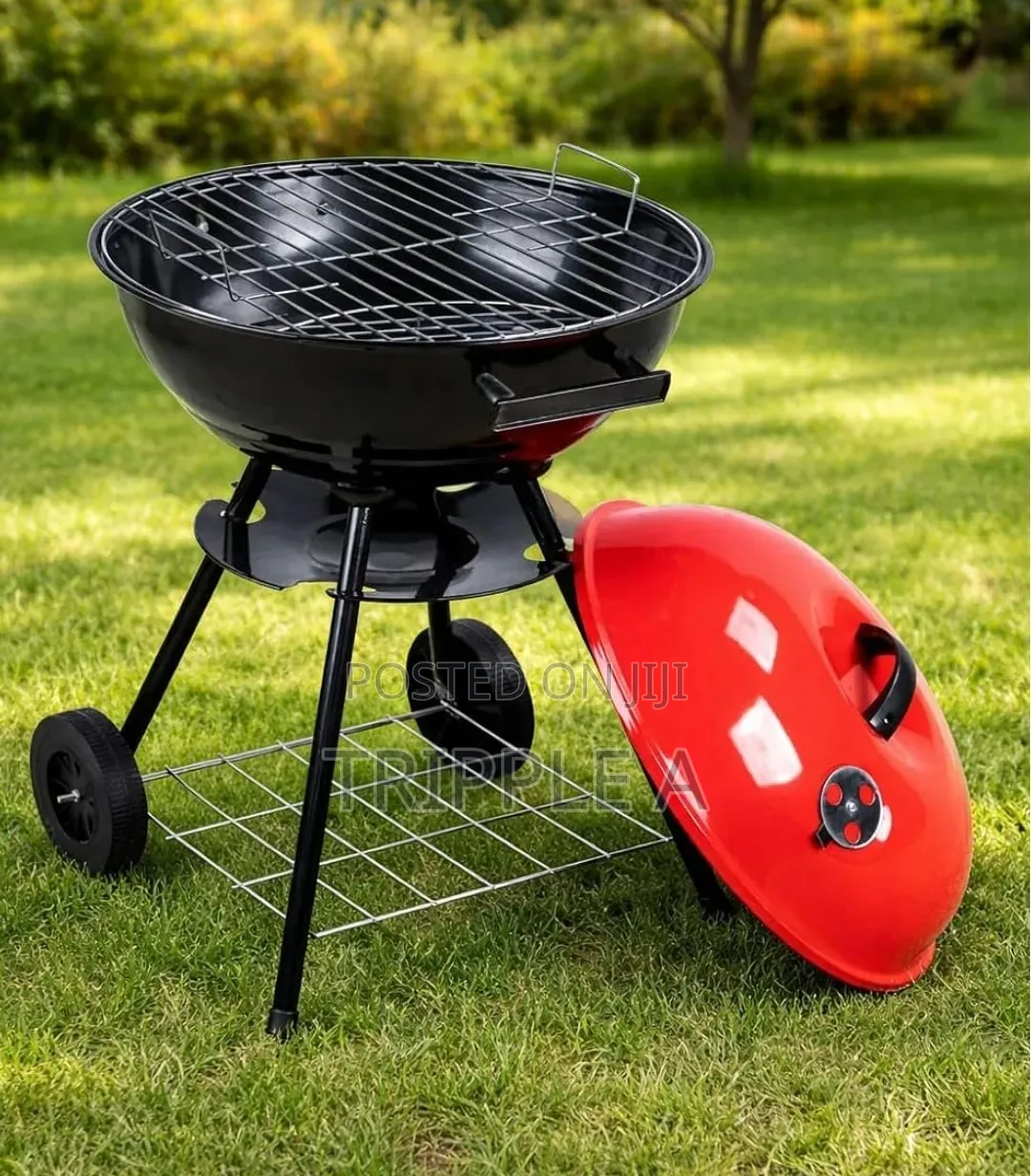 Portable Red Kettle Trolley BBQ Charcoal Grill