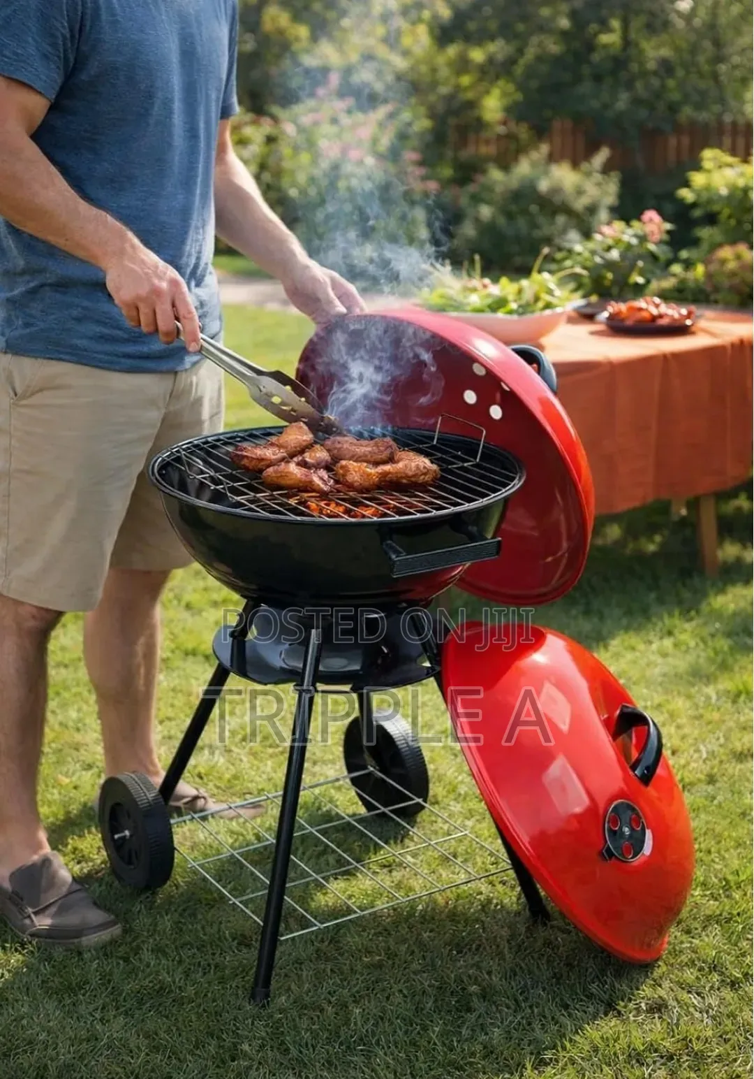 Portable Red Kettle Trolley BBQ Charcoal Grill