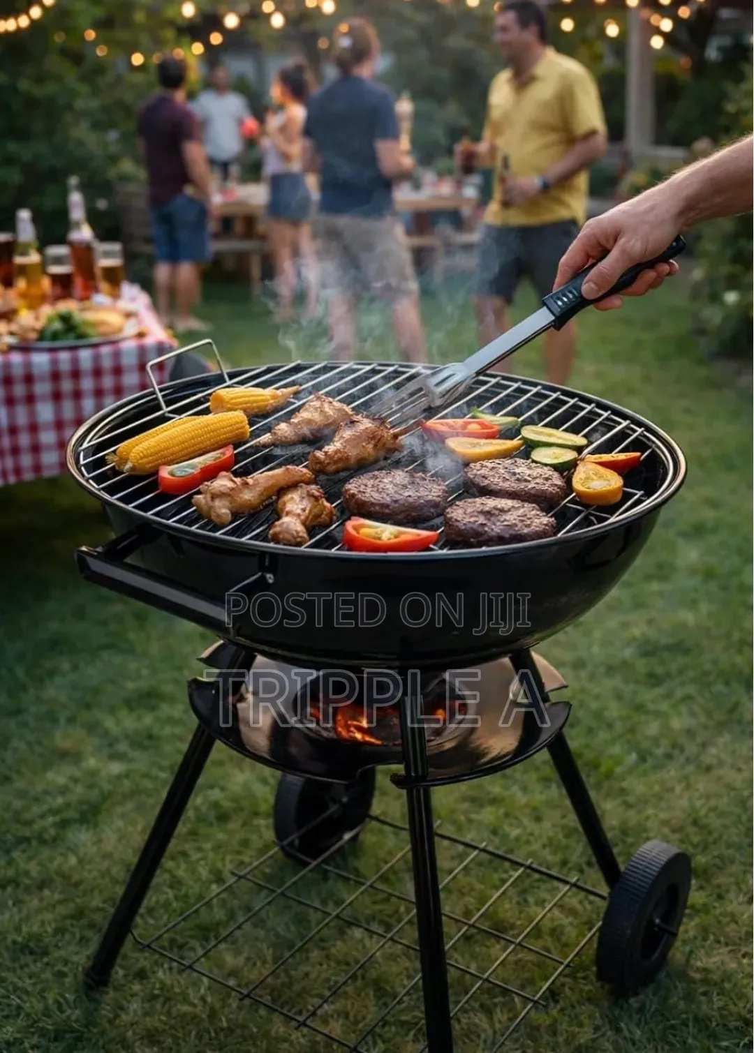 Portable Red Kettle Trolley BBQ Charcoal Grill