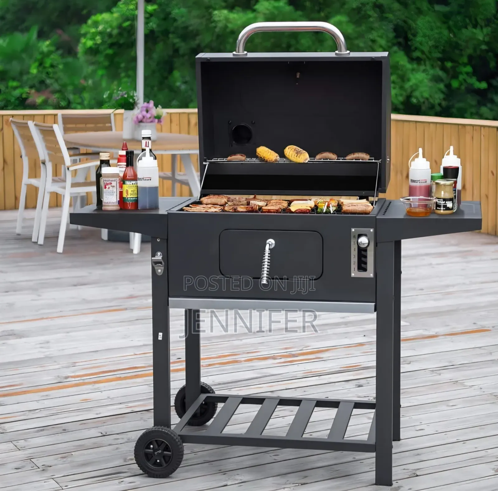 Carbon Steel Charcoal BBQ Cooker Grill - Black