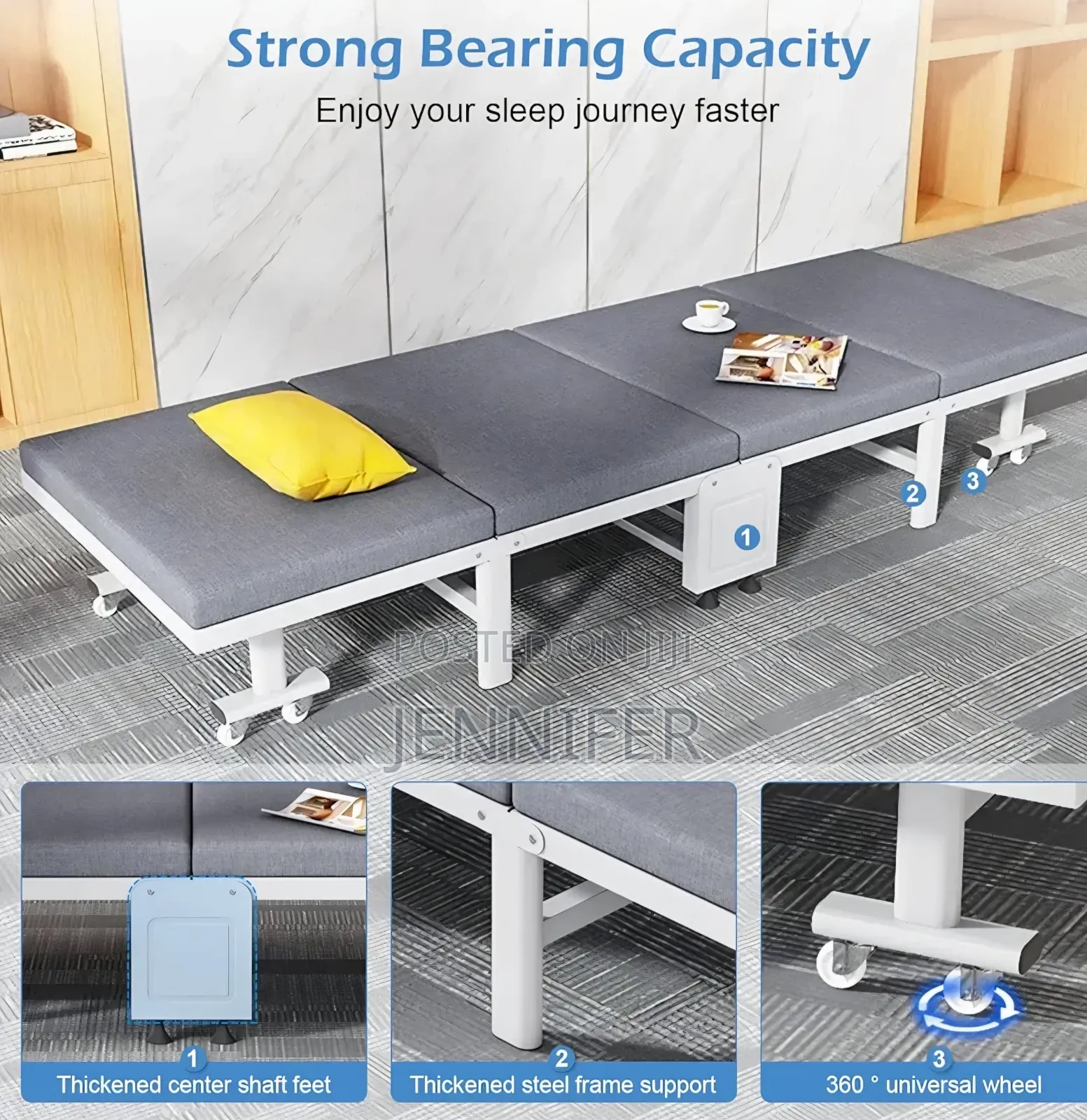 Portable Foldable Bed With 6-Position Backrest