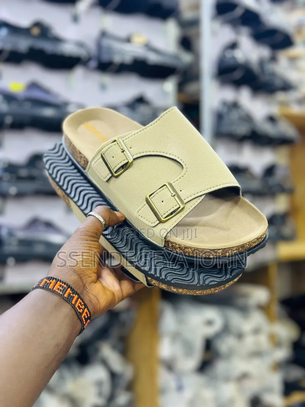 Stylish Beige Double-Buckle Slide Sandals
