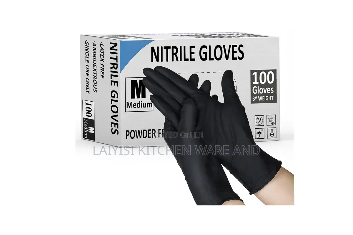 100Pcs Nitrile Disposable Gloves - Black
