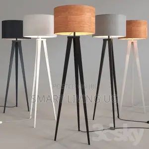 Classic Brass Finish Standing Floor Lamp With Fabric Lampshade