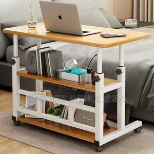 Rolling Laptop Table Features a Multi-Tier Wooden