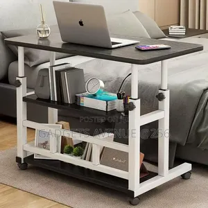 Rolling Laptop Table Features a Multi-Tier Wooden