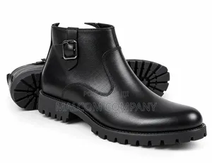 Black Leather Buckle Ankle Boots