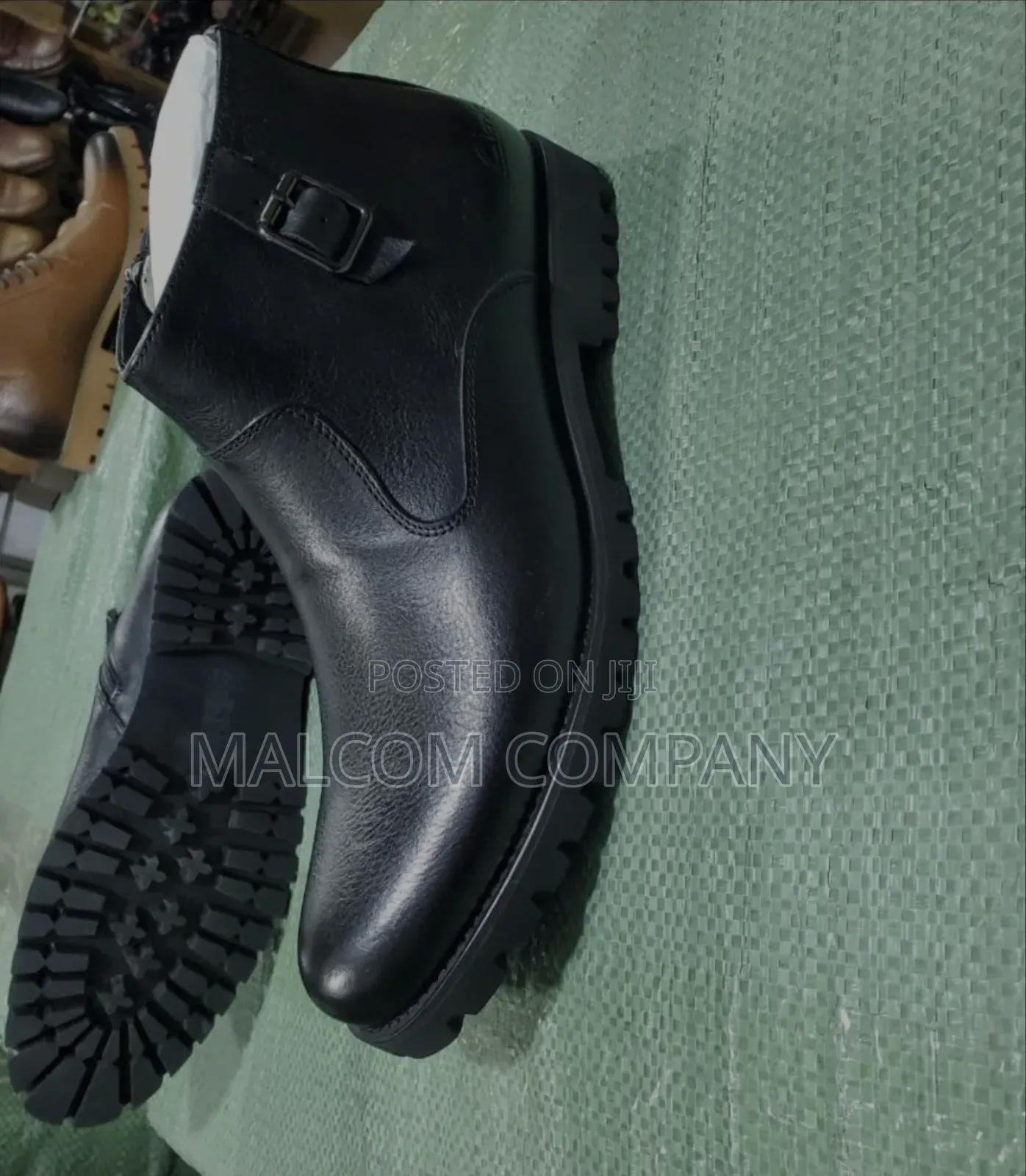 Black Leather Buckle Ankle Boots