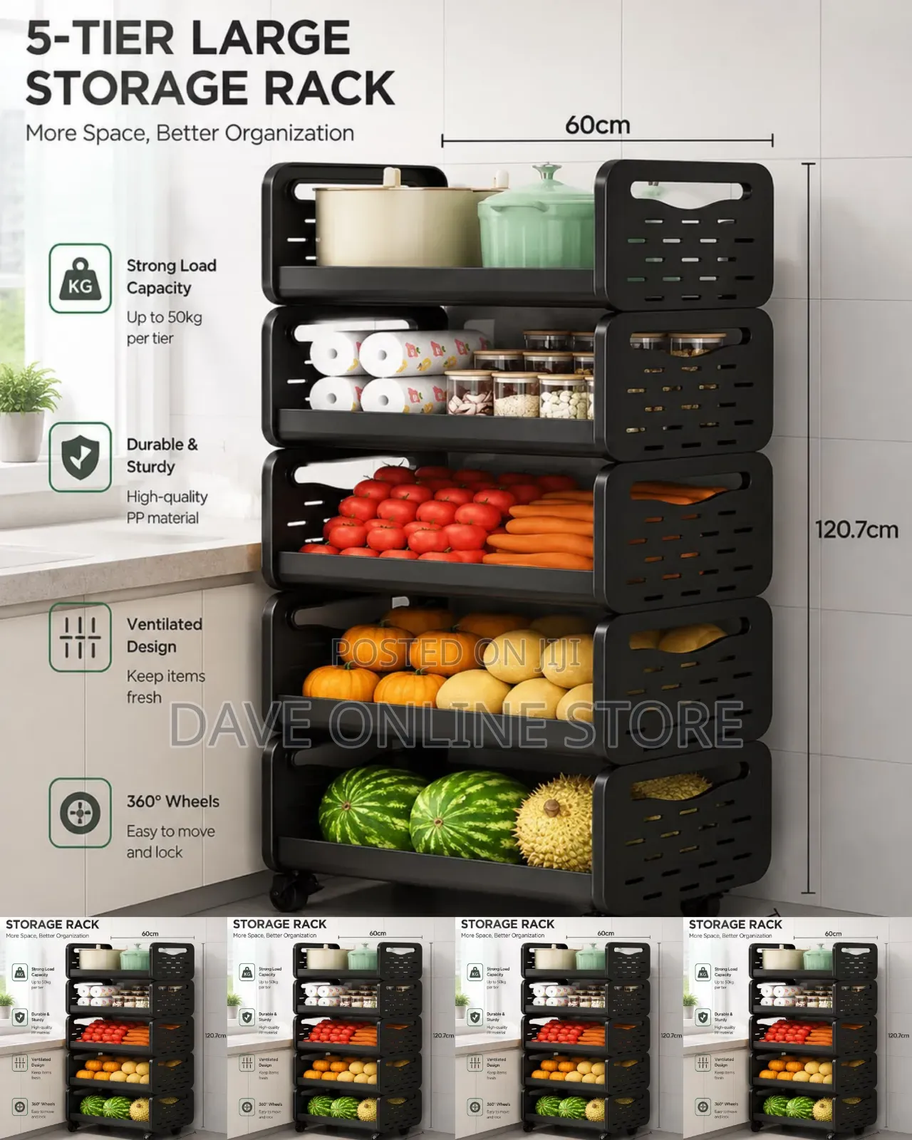 5-Tier Movable Kitchen Utility Cart