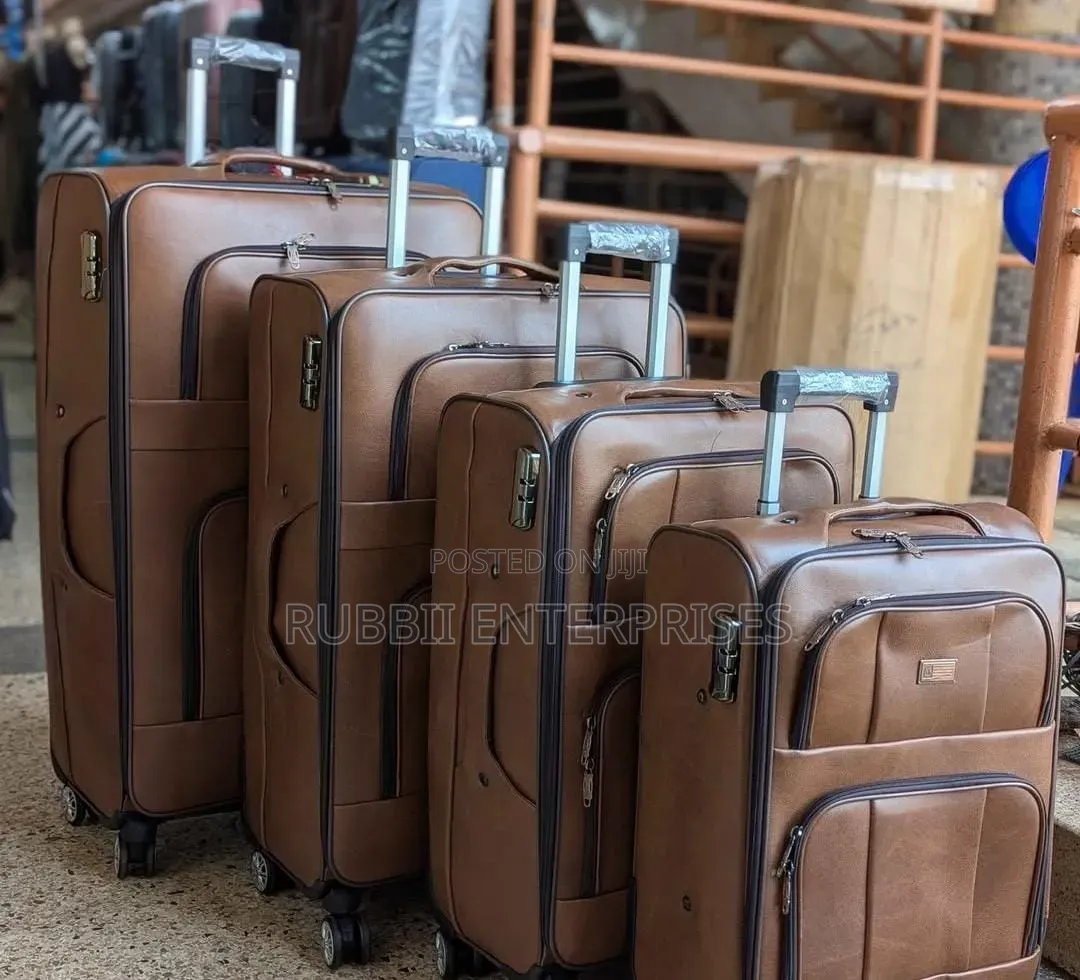 Coffee Brown PU Leather Travel Suitcases 4pcs