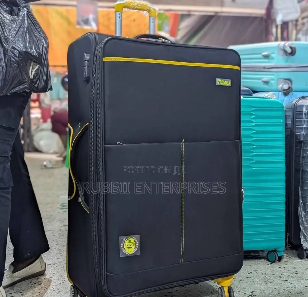 Prince Large-Scale Black and Yellow Fabric Spinner Suitcase
