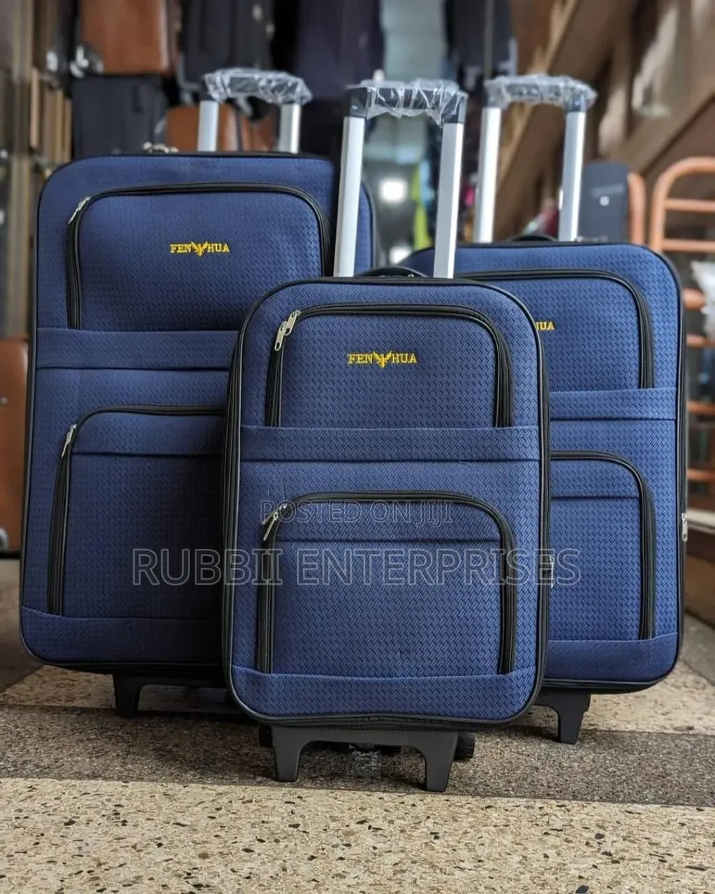 Blue Fenhua Fabric Trolley Suitcase 3pc