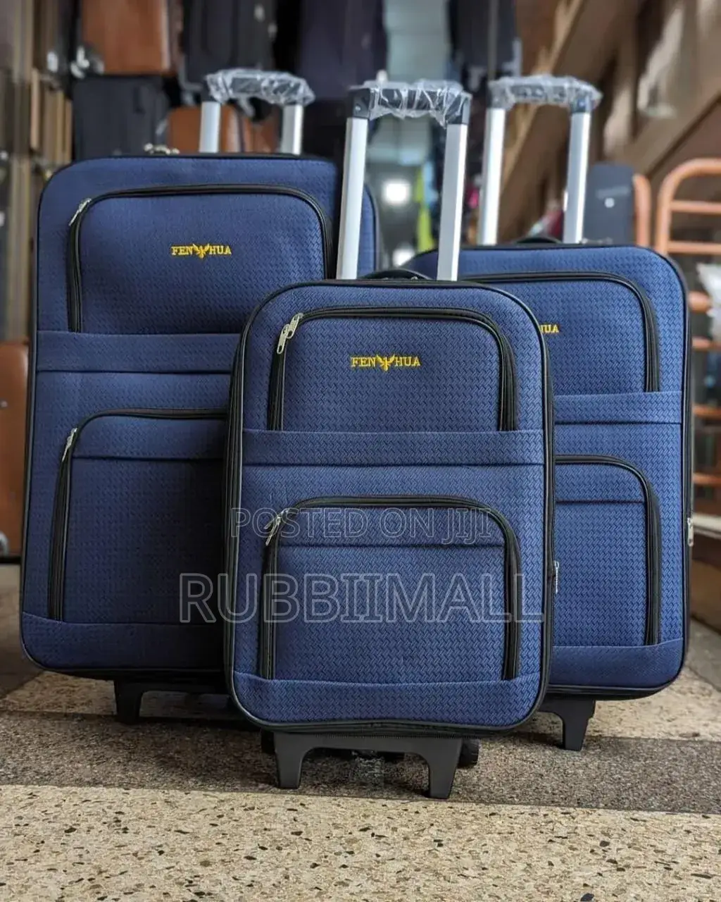 Blue Fenhua Fabric Trolley Suitcase 3pc