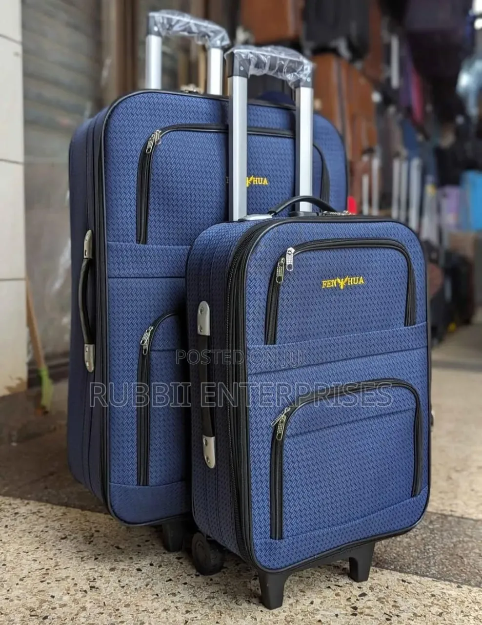 Blue Fenhua Fabric Trolley Suitcase 3pc