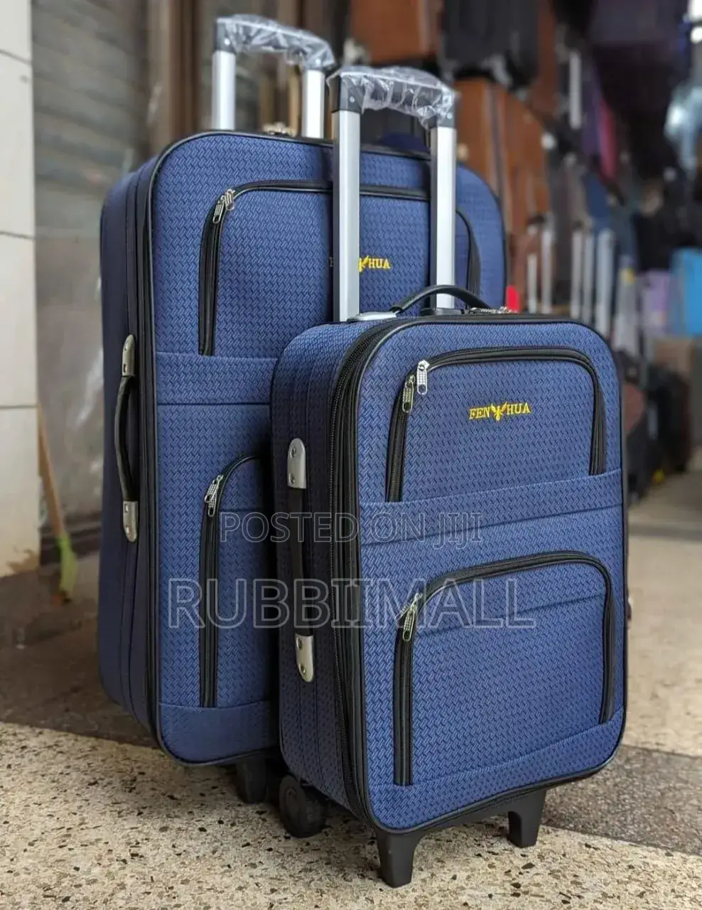 Blue Fenhua Fabric Trolley Suitcase 3pc