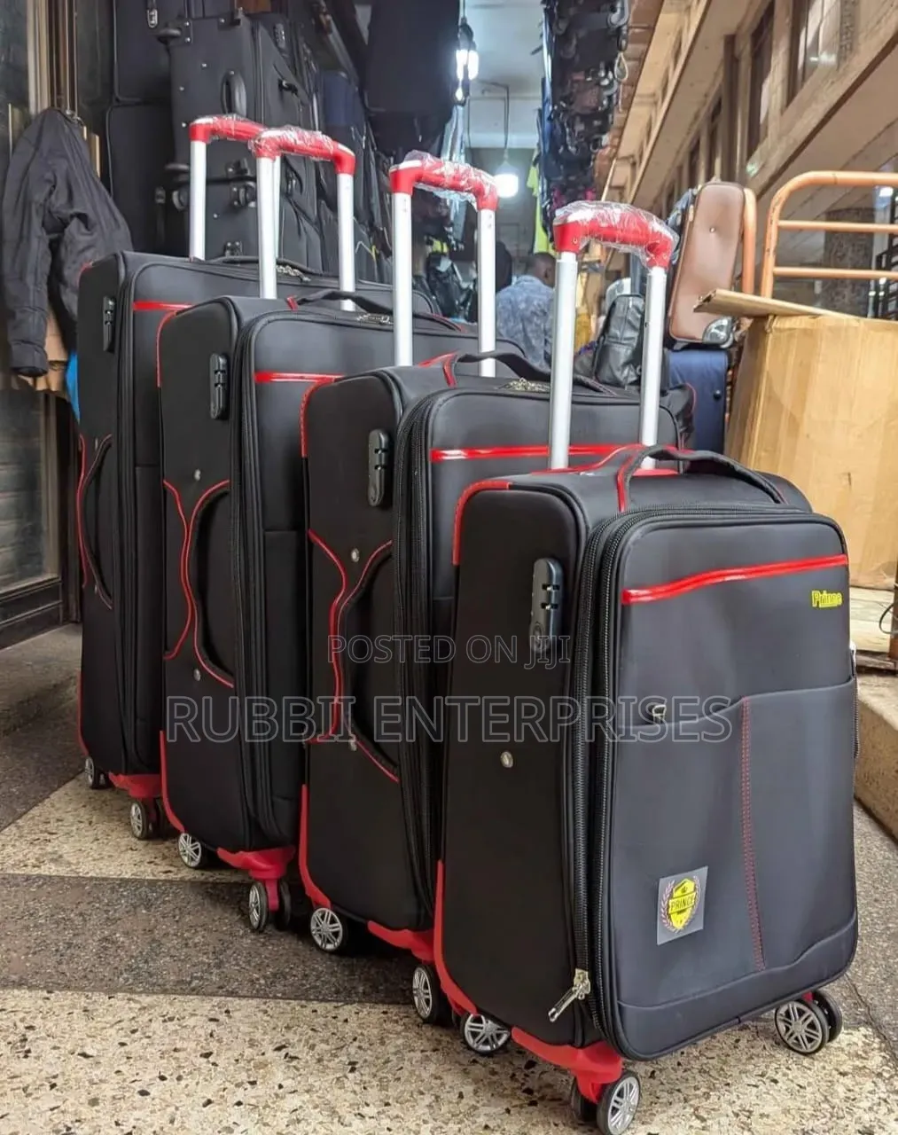Black and Red Nylon Fabric Suitcase 4 in 1
