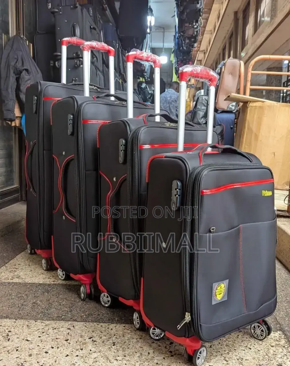 Black and Red Nylon Fabric Suitcase 4 in 1
