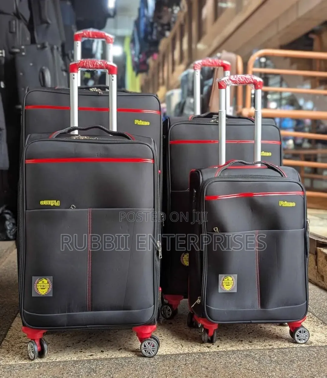 Black and Red Nylon Fabric Suitcase 4 in 1