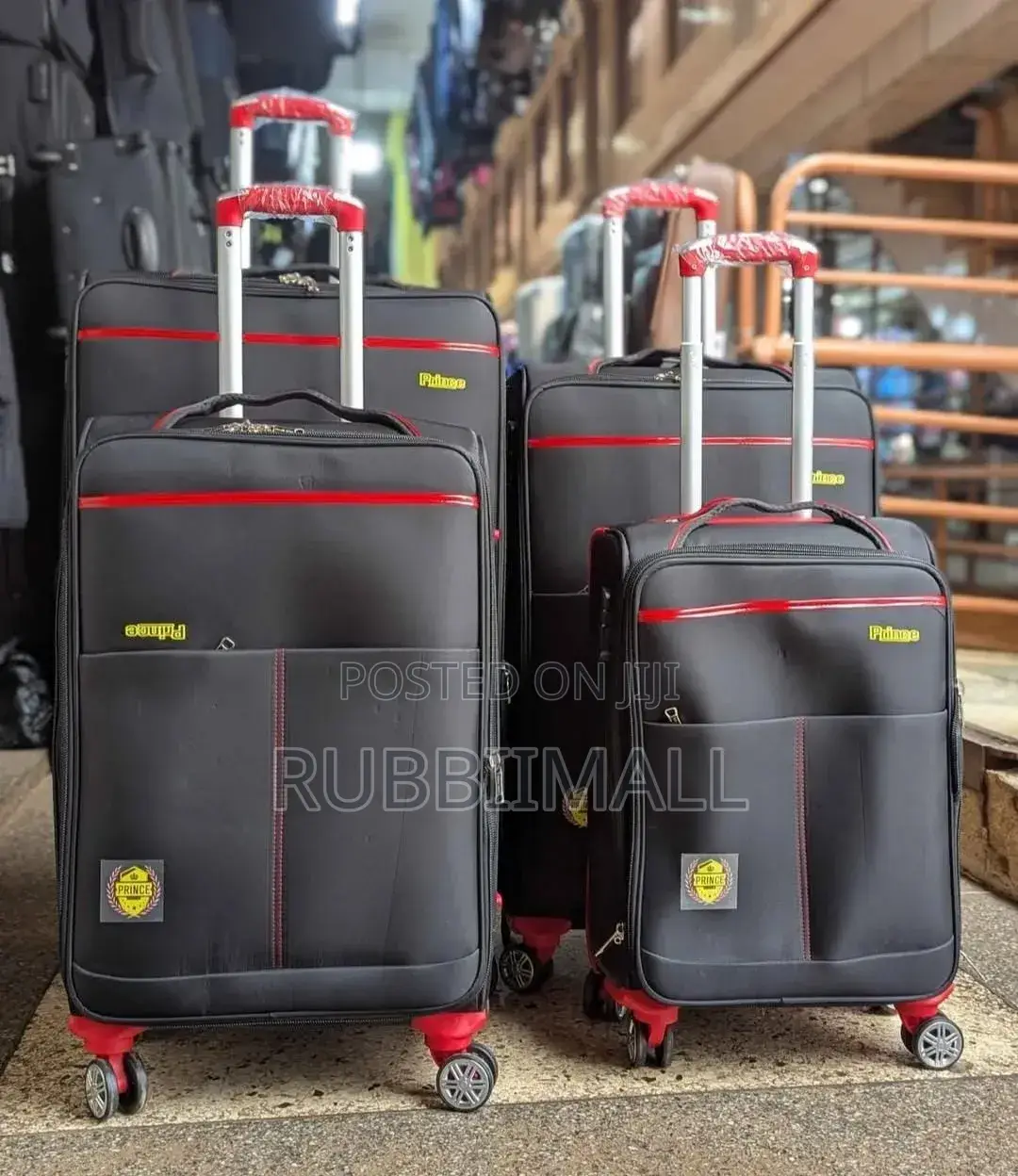 Black and Red Nylon Fabric Suitcase 4 in 1