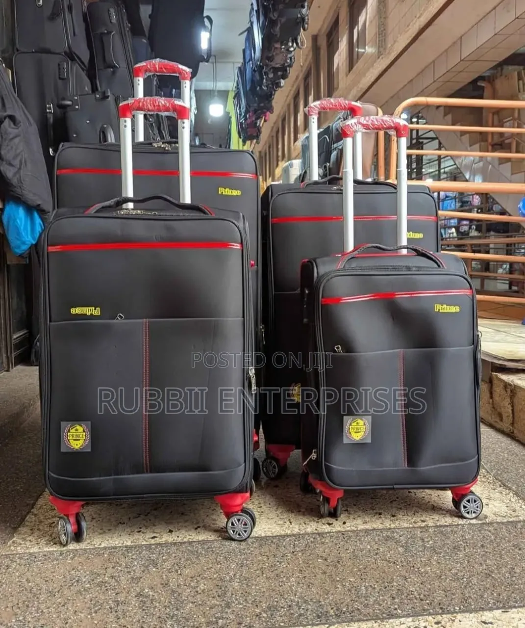 Black and Red Nylon Fabric Suitcase 4 in 1