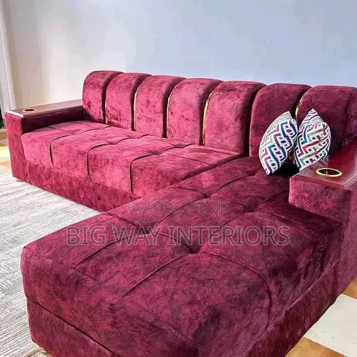 Maroon L Sofa Set 5 Seater